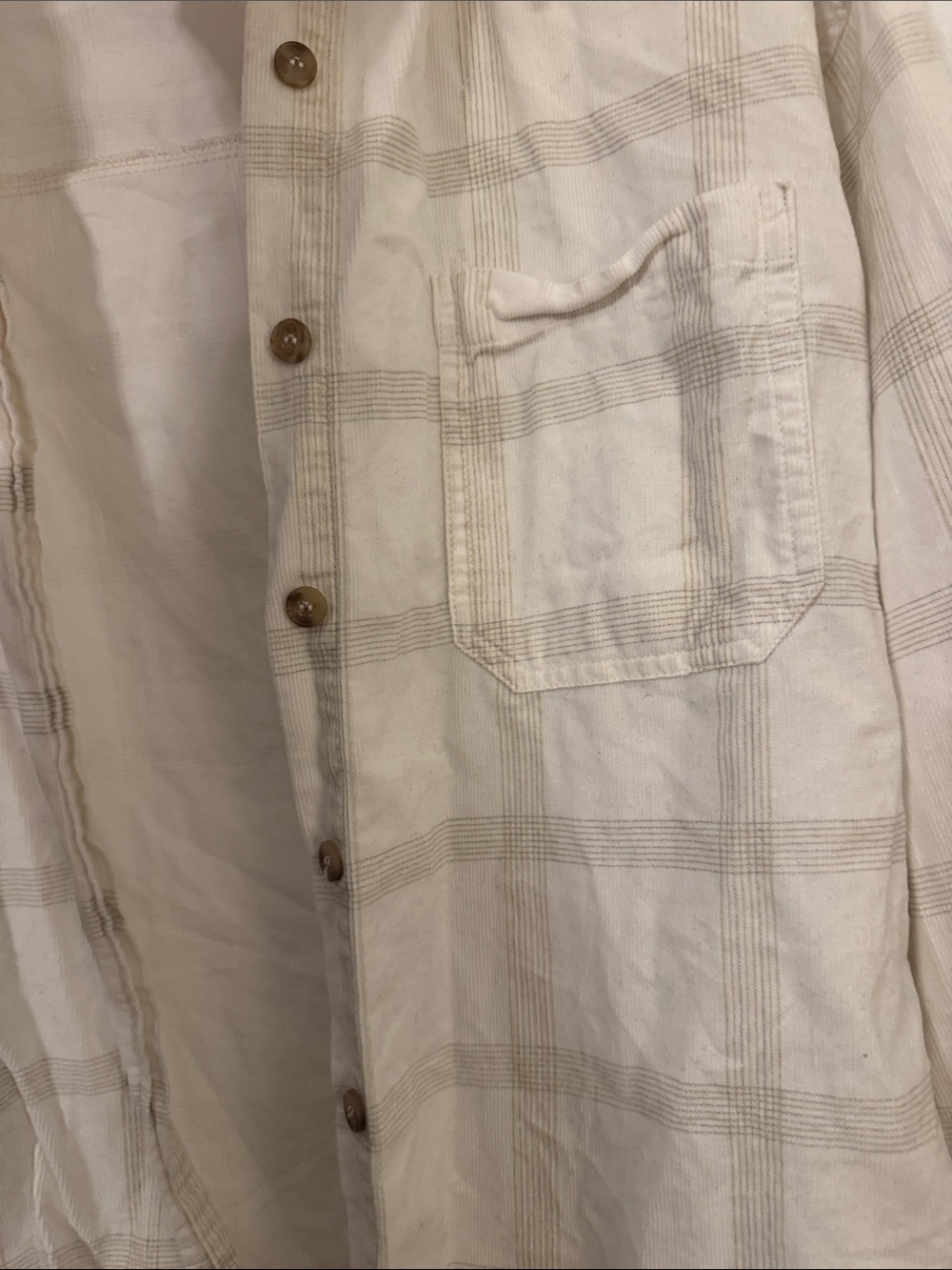 HoneyCloth Relaxed White and Beige 100% Cotton Plaid Button-Down Shirt - Women - Picture 5 of 11